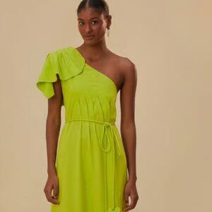 Green One Shoulder Leaf Maxi Dress